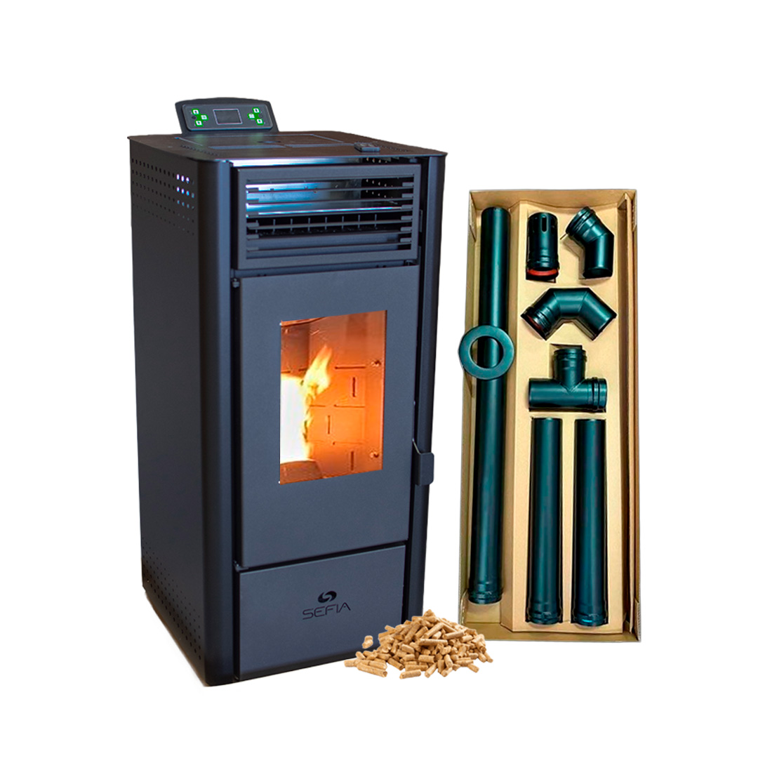 Calefactor A Pellet 9 kw 90 m2 + Kit De Caños pared y wifi