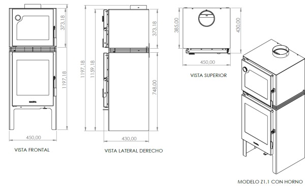 CALEFACTOR  CON HORNO ZETA 1-1  HORNO 80 m2 - Image 4
