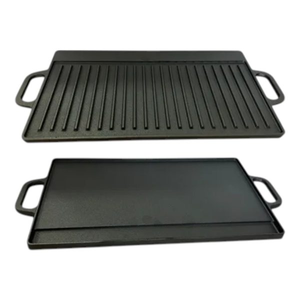 PLANCHA BIFERA DOBLE FAZ ,LISA Y GRILLADA- HIERRO FUNDIDO 50x23cm