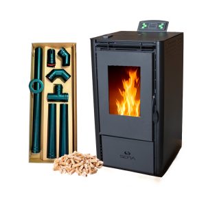 PROMO Calefactor A Pellet 7kw 75m2 + Kit De Caños pared + wi-fi + jarra