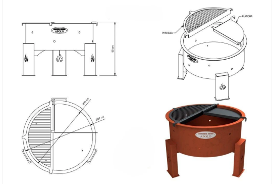 FOGON APOLO 75 cm- acero corten con parilla - Imagen 9