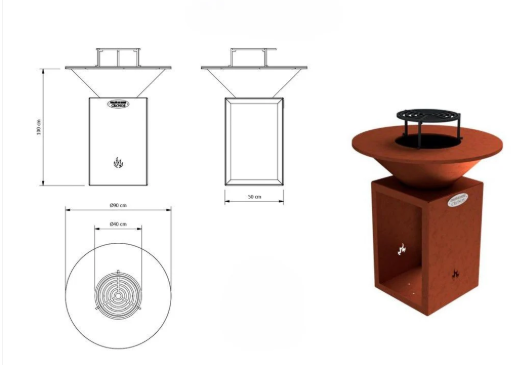 FOGON CRONOS 90 CM - ACERO CORTEN CON LEÑERO - Imagen 3