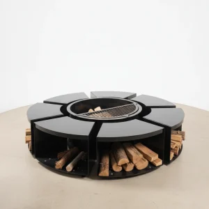 Fogón Thor + Banquitos leñeros negro o acero corten